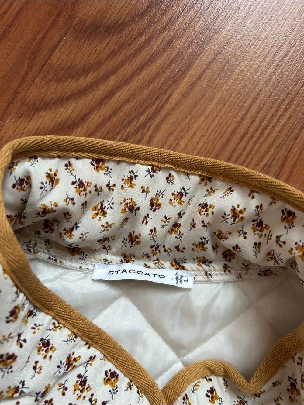 Staccato Quilted Floral Jacket in Cream and Mustard Trim - Picture 2 of 3